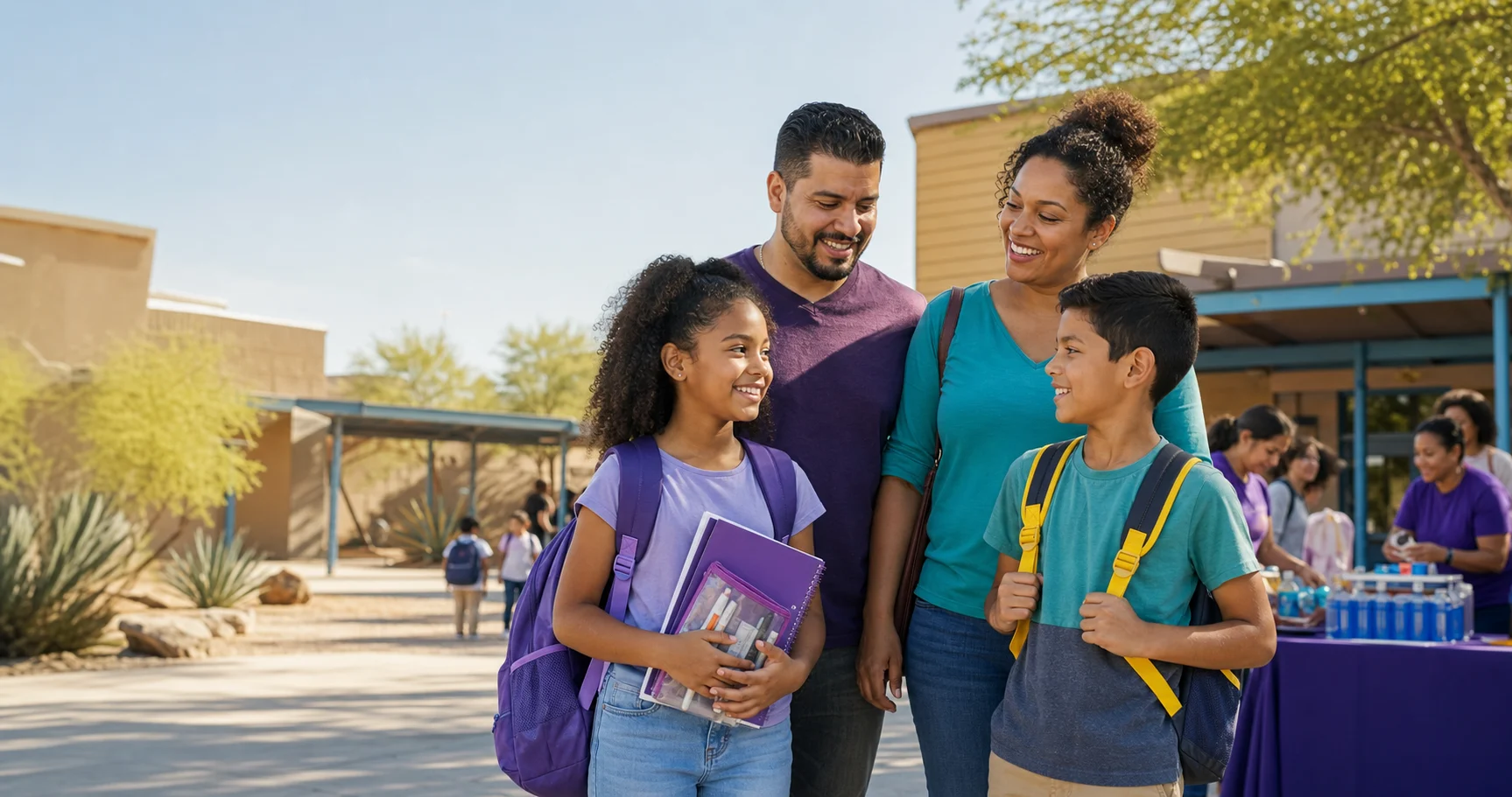Family arriving at a back to school resource fair