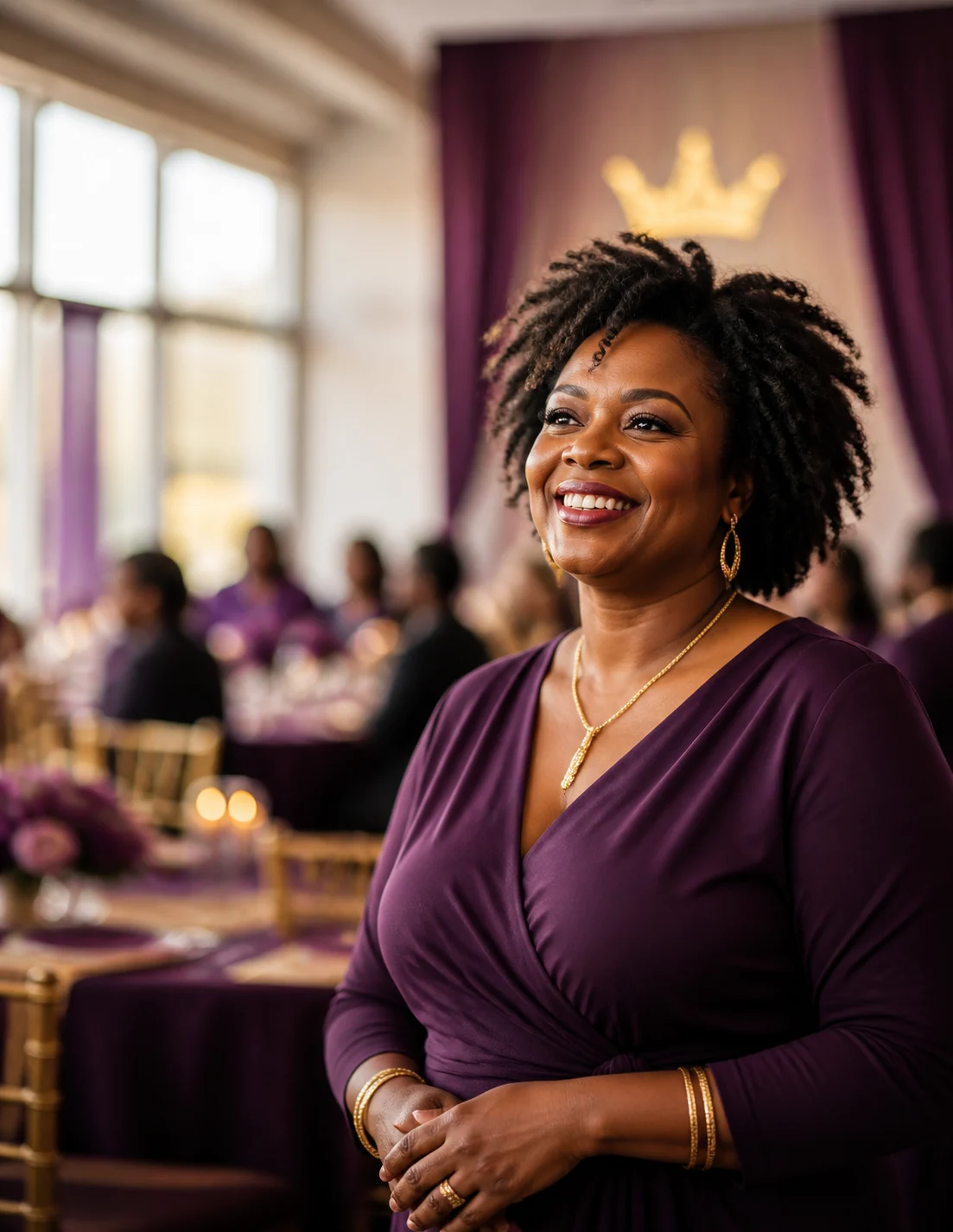 Black woman smiling at the Queen for a Day celebration